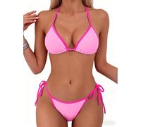 Tainehs Bikini für Damen, Neckholder, Dreieck-Design, sexy Tangahöschen zum Binden auf beiden Seiten., XS