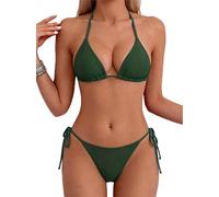Tainehs Bikini für Damen, Neckholder, Dreieck-Design, sexy Tangahöschen zum Binden auf beiden Seiten., Army Green, XX-Large