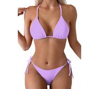Tainehs Bikini für Damen, Neckholder, Dreieck-Design, sexy Tangahöschen zum Binden auf beiden Seiten., fliederfarben / violett, S