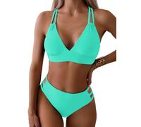 Tainehs Damen-Bikini-Set mit Push-Up-V-Ausschnitt, überkreuzter Rücken, zweiteiliger Badeanzug, Seegrün, Large