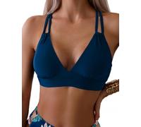 Tainehs Damen-Bikinioberteil, Push-Up-Bikini, V-Ausschnitt, überkreuzter Rücken, gepolsterter Badeanzug, nur Oberteil, Tiefes Blau, S