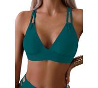 Tainehs Damen-Bikinioberteil, Push-Up-Bikini, V-Ausschnitt, überkreuzter Rücken, gepolsterter Badeanzug, nur Oberteil, Pfauenblau, S