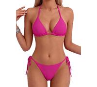 Tainehs Damen Sexy Neckholder Tanga Bikini Badesachen Badebekleidung Krawatte Zwei Seiten Unterteil Triangel Bikini, rosarot, Large