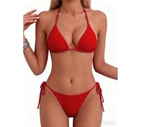 Tainehs Damen Sexy Neckholder Tanga Bikini Krawatte Zwei Seiten Unterteil Triangel Bikini Badeanzüge, rot, XX-Large