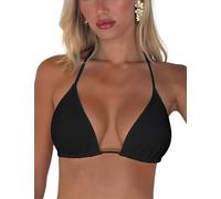 Tainehs Damen Sexy Neckholder Tanga Bikini Tie Zwei Seiten Bottom Triangle Badesachen Badebekleidung, Schwarz, XL
