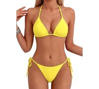 Tainehs Sexy Neckholder-Bikini für Damen, Tanga, zweiseitig, Triangel-Bikini, Badeanzüge, gelb, XX-Large