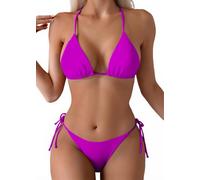 Tainehs Sexy Neckholder-Bikini für Damen, Tanga, zweiseitig, Triangel-Bikini, Badeanzüge, Violett, XX-Large
