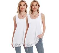 TAIPOVE Spitzenbesatz Lange Tanktops für Frauen Baumwolle Lose Camisole Comfy Unterhemd Ärmellos Casual, Weiß, 2 Stück, XX-Large