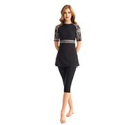 TaissBocco Damen Kurzarm Rash Guard Gedruckt Surfen Badeanzug Bademode Neoprenanzug Set(K11, XXL)
