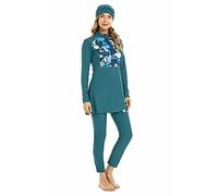 TaissBocco Floral Long Sleeve Swimsuit with Headscarf Bukini Muslim Swimwear Sunsuit Surfwear Beachwear(4XL, T5)