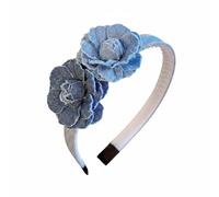 TAIZhiChen Jeans-Haarreif mit Blumen Breit Haarreif mit Schleife aus Denim Weich Blumen-Haarband für Make-Up