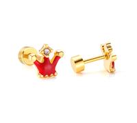 Taj Krone Ohrstecker mit 1 Zirkon und Enamel - Edelstahl (Gold/Silber - 18K vergoldet) - Rot , Gold