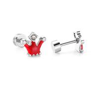 Taj Krone Ohrstecker mit 1 Zirkon und Enamel - Edelstahl (Gold/Silber - 18K vergoldet) - Rot , Silber