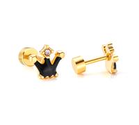 Taj Krone Ohrstecker mit 1 Zirkon und Enamel - Edelstahl (Gold/Silber - 18K vergoldet) - Schwarz , Gold