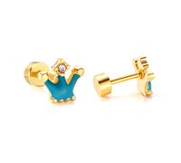 Taj Krone Ohrstecker mit 1 Zirkon und Enamel - Edelstahl (Gold/Silber - 18K vergoldet) - Türkis , Gold