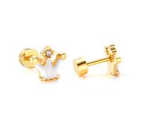 Taj Krone Ohrstecker mit 1 Zirkon und Enamel - Edelstahl (Gold/Silber - 18K vergoldet) - Weiß , Gold
