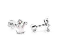Taj Krone Ohrstecker mit 1 Zirkon und Enamel - Edelstahl (Gold/Silber - 18K vergoldet) - Weiß , Silber