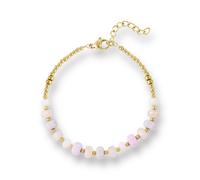 Tajra Armband mit bunten Hämatit Steinen - Edelstahl (Gold - 18K vergoldet) - Rosa