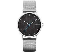 TAKE A SHOT - Holzuhr mit Zifferblatt aus Holz, silbernes Edelstahl Armband, Ø 40 mm analoge Armbanduhr mit Gehäuse aus Edelstahl - Huck