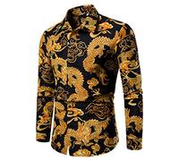 Take Idea Freizeithemd Herren Chinesisches Drachenmuster Regular Fit Hemdbluse Langarm Kontrastfarben Funktionsshirt Urban Businesshemden Oberhemden FüR Die Ganze Saison