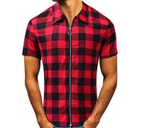 Take Idea Freizeithemden FüR Herren Mode Kariert Slim Fit Sommershirt Mit ReißVerschluss Kurzarm Hemdbluse Herrenshirt Mit Umlegekragen Stretch Arbeitshemden Atmungsaktiv Outdoor Hemden