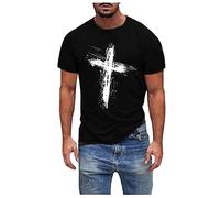 Take Idea Herren Tshirt Graffiti-Kreuz Drucken Slim Fit Oberteil Mit Rundhals Atmungsaktiv Stretch Material Sportshirt Mode Urban Kurzarm Tops Fitness Running Sweatshirts