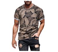 Take Idea Herren Tshirt Retro Blatt Drucken Oberteil Mit Rundhals Urban Street Atmungsaktiv Kurzarm Tops Stretch Material Sportshirt Fitness Running Sweatshirts