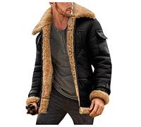 Take Idea Wildlederjacke Herren Winter Mit Fell Hochwertiges Stehkragen Lederjacke Bomberjacke Lammfell Mantel Trucker Jeansjacke Feldjacke MilitäRmantel ÜBerzieher,Schwarz,L, Winterjacke lang jacke