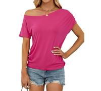 TAKEYAL Tshirt Damen Mode Kurze Tops Ärmel Solide Lässig Oberteile Lose T-Shirt Sexy Schulterfreie Sommer