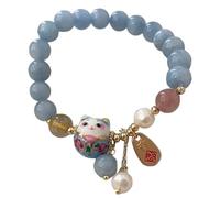 Takingup Feng Shui-Armband, blaues Kristall-Glücksarmband mit Keramik-Katzenanhänger für Frauen - Feng Shui-Schmuck für Reichtum und Schutz