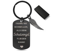 TAKONE Fahr Vorsichtig Schlüsselanhänger - Edelstahl Schutzengel Glücksbringer für Auto & Motorrad - Gute Fahrt Schlüsselanhänger Geschenk für Führerschein, Männer & Frauen