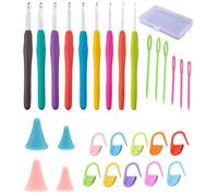 TAKONE Häkelnadel Set - 9 Ergonomische Softgriff Häkelnadeln (2mm-6mm) mit Maschenmarkierern, Nadelkappen, Nähnadeln & Aufbewahrungstasche - Komplettes Häkelkit für Anfänger & Fortgeschrittene