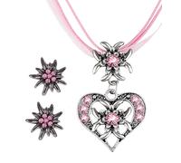 TAKONE Trachtenschmuck Damen Set 3-teilig Edelweiß Kette Ohrringe | 3-teilig, Edelweiß Design, Dirndl Kette, Ohrringe, leicht & festlich