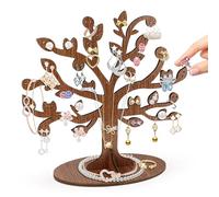 TAKULA Holz Schmuckständer Baum Ohrring Ständer - 22 * 22CM Schmuck Aufhänger Einzigartiges Design - Perfekt für Ohrringe, Ketten, Ringe und Uhren