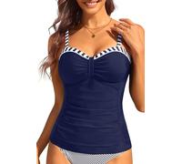 Talisea Damen Bügel-Tankini Top Only Bauchweg Badeanzug Top Push Up Badeanzug Oberteil ohne Unterteil, Marineblau-weiße Streifen, XL