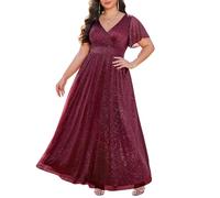 Talisea Übergröße Formelle Kleider - V-Ausschnitt Flitterärmel Glitzer Abendkleider Hochzeit Gast Chiffon Langes Maxikleid, 54 Mehr