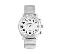 TalkJoy Herren Sprechende Uhr FUNKUHR Metallzugarmband Silber Zeitansage Datum Wochentag