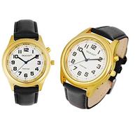 TalkJoy Lederband Damen Sprechende Armbanduhr GOLDENE Uhr Senioren Blindenuhr Zeitansage