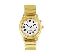 TalkJoy Sprechende Armbanduhr Damen Gold 34 mm, für Senioren, Blinde & Sehbehinderte, Deutsche Sprachansage von Zeit und Datum, Große Zahlen, mit Wecker, Batteriebetrieben