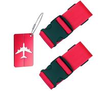 tallkeey 2 Stück Koffergurt Kofferanhänger Set, Gepäckband mit Gepäckanhänger Set, Kofferband Gurt Personalisierte Identifikation für Schnell erkennen Gepäck Reisetasche Koffer (Rot)