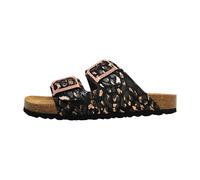 Tamaris Damen-Pantolette Schwarz/Leopard Fußbett flach Gr. 39