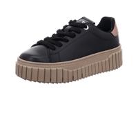 Plateausneaker TAMARIS, Damen, Gr. 36, schwarz (schwarz kombiniert), Rindsleder, leicht glänzend, unifarben mit Farbeinsatz, Schuhe Plateausneaker, Freizeitschuh, Halbschuh, Schnürschuh mit Eye-Catche