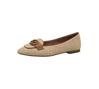 Ballerina TAMARIS, Damen, Gr. 41, beige (natur), Ziegenveloursleder, Bast, kontrastfarbene Details, modisch, Schuhe, Blockabsatz, Schlupfschuh, Businessschuh mit Tamaris-Schmuckelement (32513847-41) n