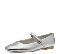 Riemchenballerina TAMARIS, Damen, Gr. 37, silber (silberfarben), Lederimitat, unifarben, metallic, klassisch, Schuhe, Blockabsatz, Businessschuh, Flats in veganer Verarbeitung (49173665-37) silberfarb