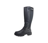 TAMARIS COMFORT Damen Hohe Stiefel ohne Absatz mit Reißverschluss mit Schnallen, Schwarz (Black), 38 EU