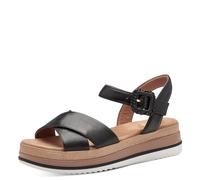 Tamaris Comfort Damen Sandalen flach aus Leder mit Klettverschluss, Schwarz (Black), 38 EU