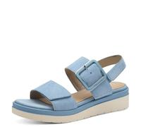 Tamaris Comfort Damen Sandalen flach aus Leder mit Schnalle, Blau (Lt Blue Suede), 36 EU