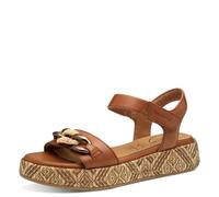Tamaris Comfort Damen Sandalen flach aus Leder Plateau, Braun (Cognac), 39 EU