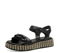Tamaris Comfort Damen Sandalen flach aus Leder Plateau, Schwarz (Black), 37 EU
