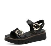 Tamaris Comfort Damen Sandalen flach aus Leder Plateau, Schwarz (Black), 38 EU